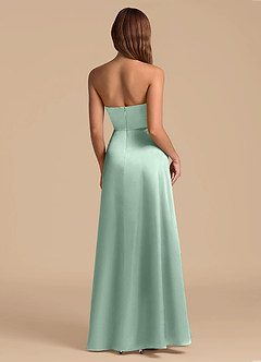 Azazie Wren Jurken voor bruidsmeisjes Jurk van Metaalachtig Satijn met A-Lijn Strapless Agave image2