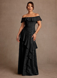 Azazie Marina Abiti per la Madre della Sposa Abito A-Line in Burnout Floreale a Spalla Scoperta Nero image1