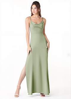 Azazie Alaija Bridesmaid Dresses Dusty Sage Mermaid Side Slit Stretch Satin Dress image2