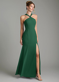 Azazie Rue Bridesmaid Dresses Dark Green A-Line Halter Chiffon Dress image1