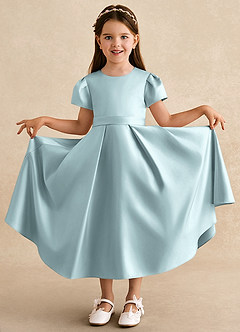 Azazie Princess Flower Girl Dresses Mist A-Line Pleated Matte Satin Dress image3