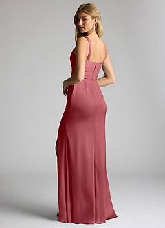 Azazie Elida Bridesmaid Dresses Desert Rose Sheath Pleated Stretch Satin Dress image2