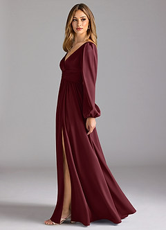 Azazie Norah Brudtärnklänningar Klänning av A-Line i Stretch Satin Cabernet image4
