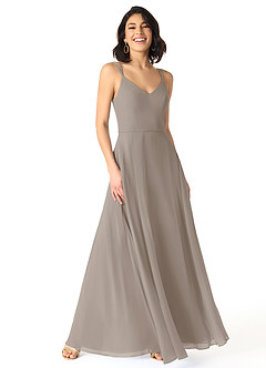 Azazie Janine Abiti da Damigella Abito A-Line in Chiffon con Scollo a V Taupe image1