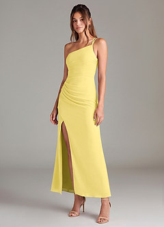 Azazie Eren Bridesmaid Dresses Canary Mermaid One Shoulder Chiffon Dress image1