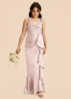 Azazie Ryan Junior Blushing Pink Sheath Bow Stretch Satin Dress image4