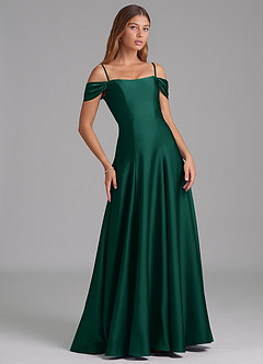 Azazie Seriana Bridesmaid Dresses Emerald A-Line Off the Shoulder Stretch Satin Convertible Dress image6