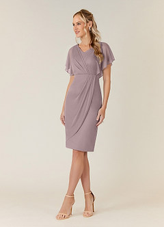 Azazie Waverly Mother of the Bride Dresses Dusk Sheath Pleated Mesh Dress image3