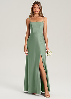 Azazie Lidia Bridesmaid Dresses Matcha Mermaid Side Slit Stretch Satin Dress image5