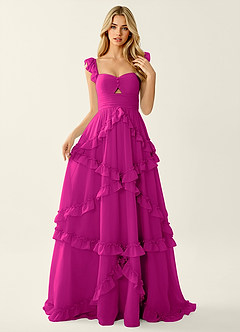 Mirabelle Hot Pink Chiffon Corset Lace Up Back Ruffled Prom Dress image3