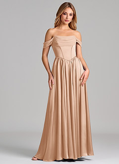 Azazie Raisa Bridesmaid Dresses English Rose A-Line Off the Shoulder Stretch Satin Dress image4