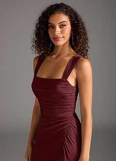Azazie Jesaphine Bridesmaid Dresses Cabernet Sheath Bow Stretch Satin Dress image3
