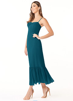Azazie Justina Brautjungfernkleider A-Linie Herzausschnitt Chiffon Kleid Tintenblau image3
