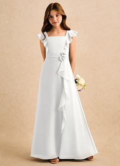 Azazie Soso Girls Formal Robe Demoiselle D'honneur Fillette Robe Trapèze en Mousseline de soie Plissée Blanc image5