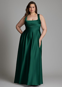 Azazie Azaria Bridesmaid Dresses Emerald A-Line Corset Stretch Satin Dress image7