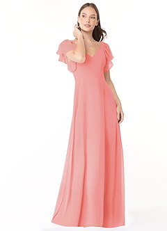 Azazie Syenna Brautjungfernkleider A-Linie Gestreift Chiffon Kleid Koralle image1