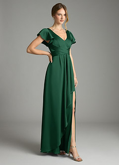 Azazie Omari Bridesmaid Dresses Dark Green A-Line Stretch Satin Dress image5