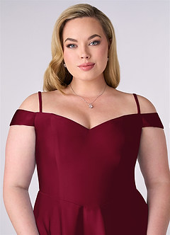 Barbie ♥ Azazie Bridesmaid Dresses Burgundy A-Line Off the Shoulder Stretch Satin Convertible Dress image7