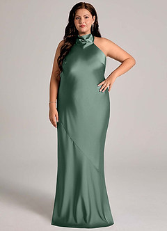Azazie Velli Bridesmaid Dresses Eucalyptus Mermaid High Neck Stretch Satin Dress image6