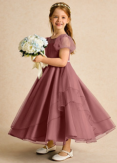 Azazie Duckie Flower Girl Dresses Amethyst Ball-Gown Pleated Tulle Dress image4