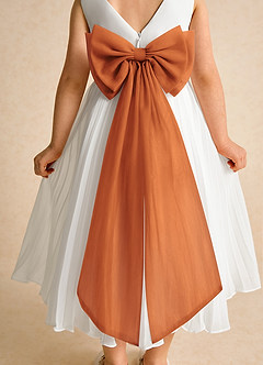 Azazie Margot Flower Girl Dresses Ivory Cinnamon A-Line Pleated Chiffon Dress image8