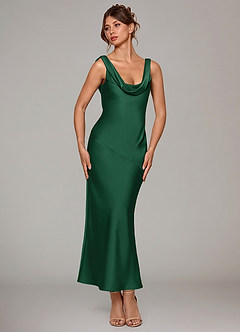 Azazie Rylina 신부 들러리 드레스 인어 주름진 스트레치 새틴 발목 길이 드레스 image4