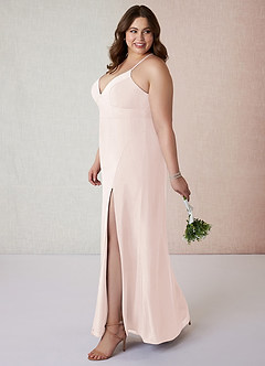 Azazie Becca Bridesmaid Dresses Rose Petal Sheath V-Neck Chiffon Dress image9