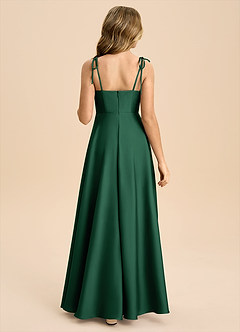 Azazie Popsy Junior Dark Green A-Line Bow Stretch Satin Dress image2