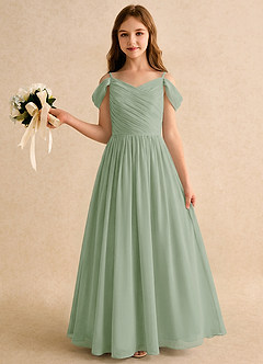 Azazie Chelo Junior Formal Flower Girl Klänningar Klä A-Linje i Chiffong Plisserad image3