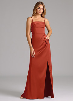 Azazie Aretha Bridesmaid Dresses Rust A-Line Strapless Stretch Satin Convertible Dress image6