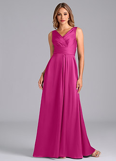 Azazie Karina Brautjungfernkleider A-Linie Plissee Stretch-Satin Kleid Fuchsia image4