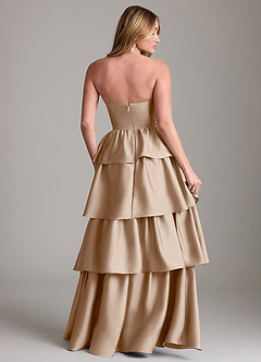 Azazie Faye Bridesmaid Dresses Taupe A-Line Ruched Stretch Satin Dress image2
