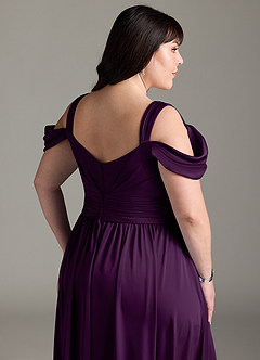 Azazie Lianne Bridesmaid Dresses Grape A-Line Off the Shoulder Stretch Satin Dress image15