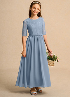 Azazie Pippin Girl Robe Demoiselle D'honneur Fillette Robe Trapèze en Dentelle Bleu Poussiéreux image4