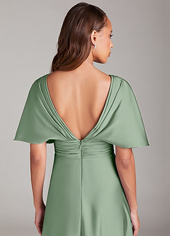 Azazie Pamela Robes de demoiselle d'honneur Robe Trapèze en Satin extensible Plissée Matcha image6