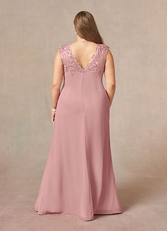 Azazie Gladys Kleider für die Brautmutter A-Linie Königin Anne Spitze Chiffon Kleid Altrosa image8