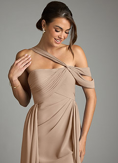 Azazie Kassandra 신부 들러리 드레스 A라인 오프 더 숄더 쉬폰 바닥 길이 드레스 image2