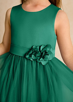 Azazie Miracle vestidos de niña de las flores Vestido de Esmeralda de Satin Mate de Corte En A con Lazo image6