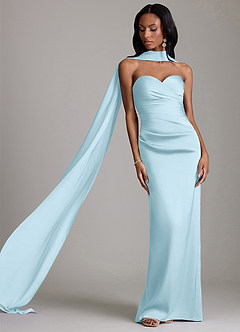 Azazie Sonora Bridesmaid Dresses Sky Blue Sheath Strapless Stretch Satin Dress image8
