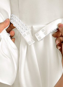 Azazie Gabriella Blumenmädchenkleider Ballkleid mit ärmel Matte Satin Kleid Elfenbein image7