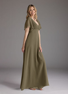 Azazie Alessa Mother of the Bride Dresses Willow Green A-Line V-Neck Pleated Chiffon Dress image2