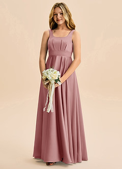 Azazie Gabby Junior Linia A Pofałdowany Satyna elastyczna Długość podłogi Młodsza druhna Sukienka image3