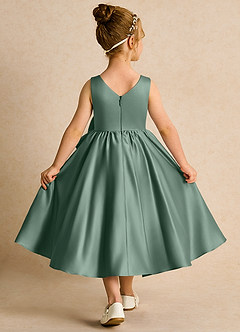 Azazie Hermia Robe Demoiselle D'honneur Fillette Robe Trapèze en Mat Satiné Sans manches Eucalyptus image2