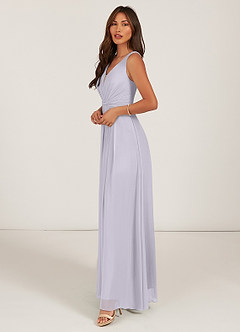 Azazie Gina Bridesmaid Dresses Fog A-Line V-Neck Pleated Chiffon Dress image10