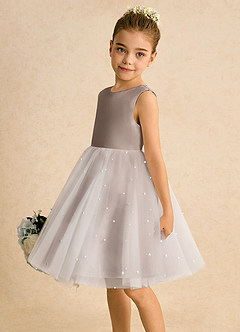 Azazie Esme vestidos de niña de las flores Vestido de Gris Pardo de Tul de Corte Princesa con Lazo image4