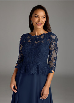 Azazie Averie Mère de la mariée Robes Robe Trapèze en Mousseline de soie Col bateau paillettes Bleu Marine Foncé image2