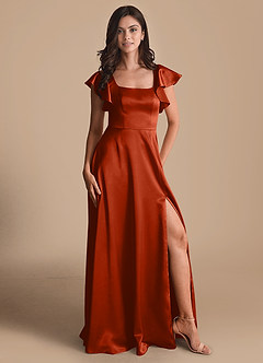 Azazie Bondi Bridesmaid Dresses Paprika A-Line Bow Metallic Satin Dress image5