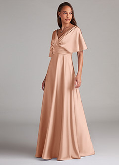 Azazie Pamela Bridesmaid Dresses Rose Gold A-Line Pleated Stretch Satin Dress image4