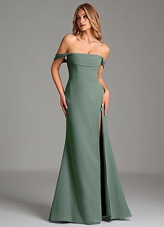 Azazie Riley Robes de demoiselle d'honneur Robe Fourreau Convertible en Mousseline de soie Épaule décolletée Eucalyptus image1