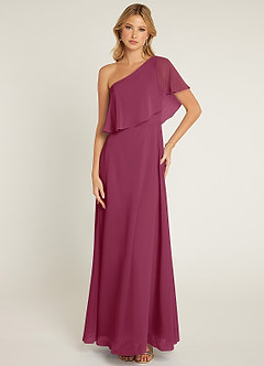 Azazie Lizzy Bridesmaid Dresses Mulberry A-Line One Shoulder Chiffon Dress image1